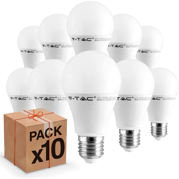 Kit 10 Lampadine led 8.5W Bulb A60 V-TAC attacco E27 Luce Calda 2700K