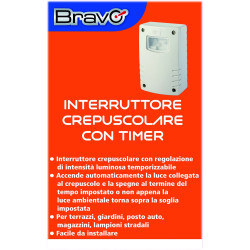 Interruttore Crepuscolare Con Timer IP44 da 3 a 500 lux Bravo mod. 93003201