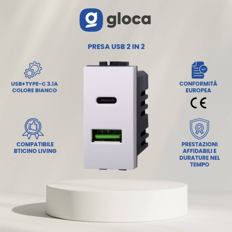 gloca Set 2 Prese USB 2 in...