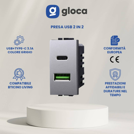 gloca Set 2 Prese USB 2 in...